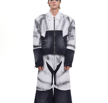 Leather Patchwork Denim Coat