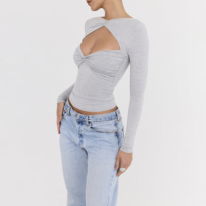Long Sleeve Knit Hollow Stitch Top