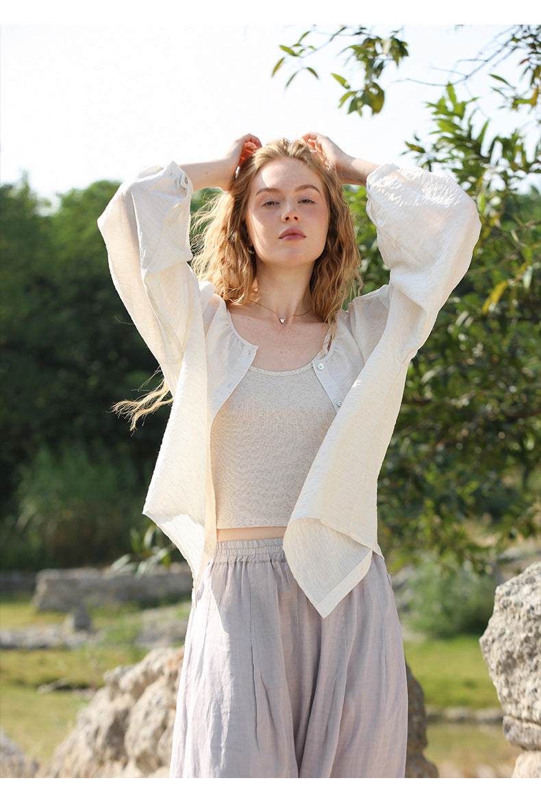 Pleated Long Sleeve Blouse