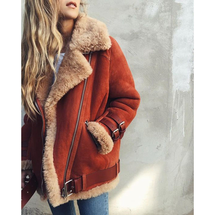 Suede Lamb Wool Warm Coat