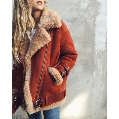 Suede Lamb Wool Warm Coat