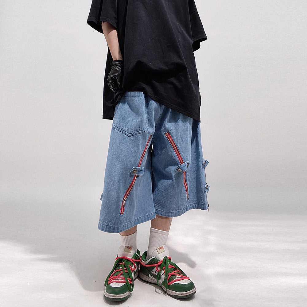 Loose Straight Cargo Denim Shorts