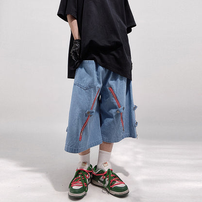 Loose Straight Cargo Denim Shorts