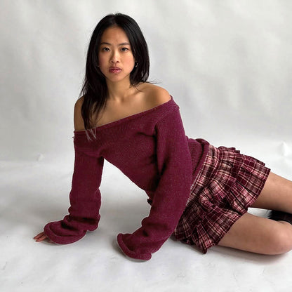 Long Sleeve Knit Off-Shoulder Top