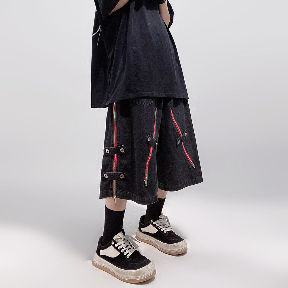Loose Straight Cargo Denim Shorts