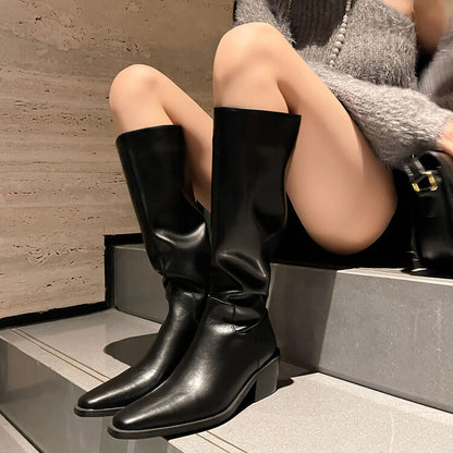 Square Toe Mid-heel Back Zipper