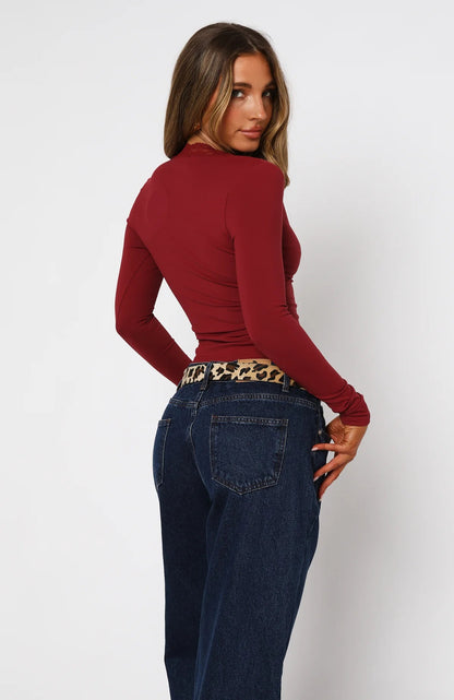 Plunge Mesh Long Sleeve Top