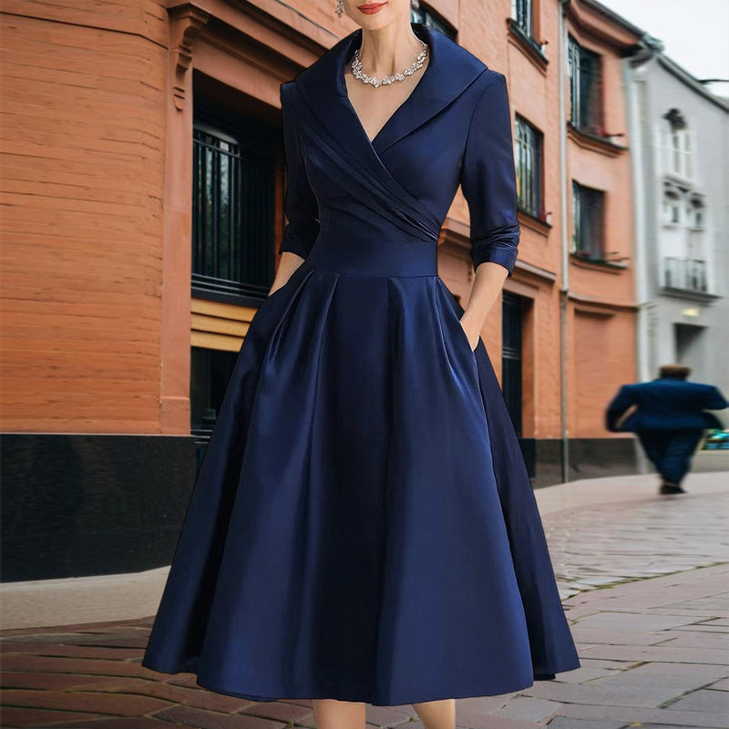 Solid Cross V-Neck Midi Dress