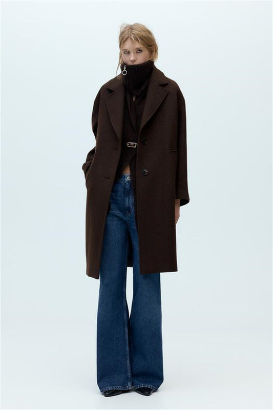 Solid Color Polo Collar Baggy Coat