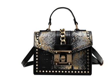Studded Buckle Flap Top Handle Bag