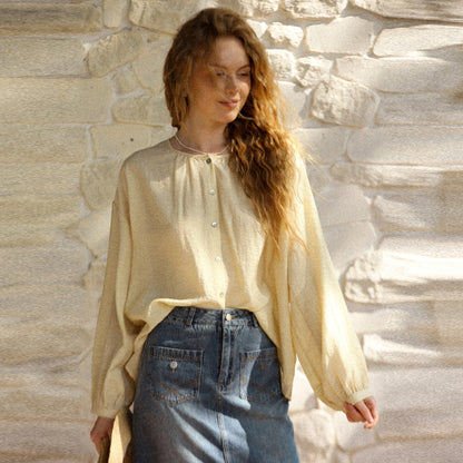 Pleated Long Sleeve Blouse