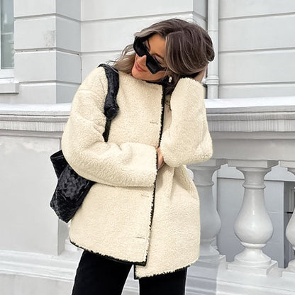 Beige Lambswool Baggy Coat