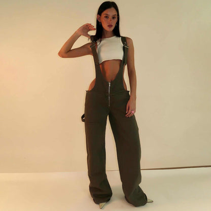 Zipper Denim Overalls