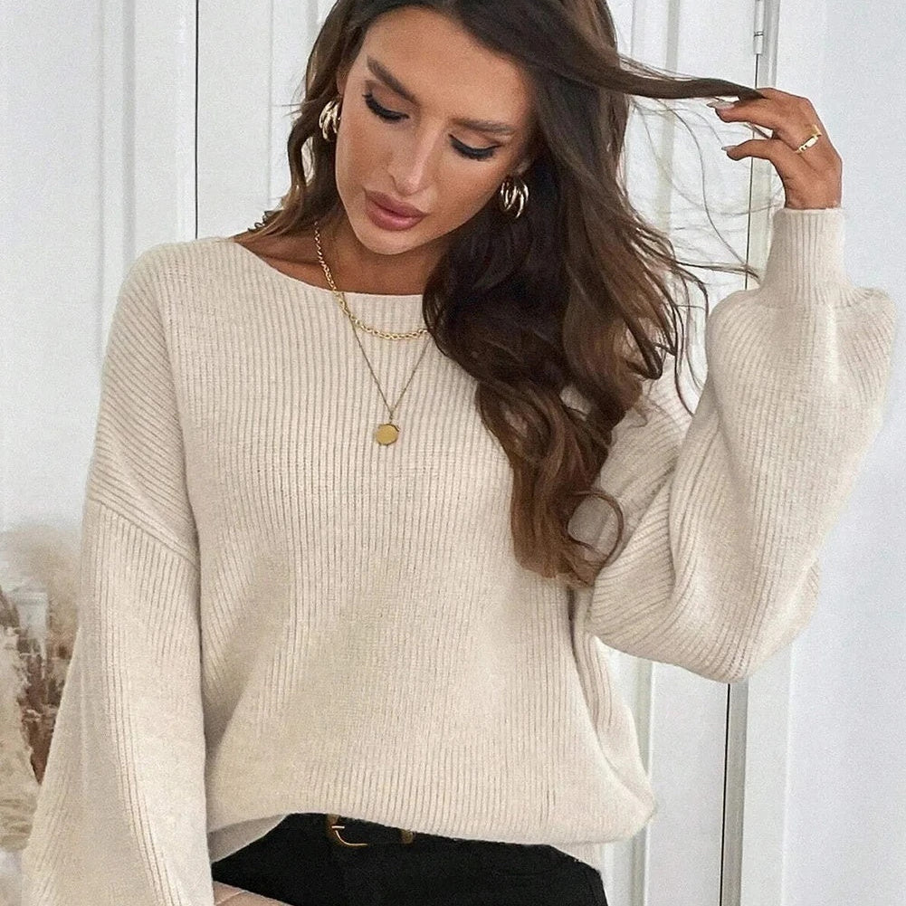 Backless Bow Drop-shoulder Sweater