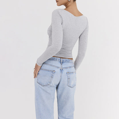 Long Sleeve Knit Hollow Stitch Top
