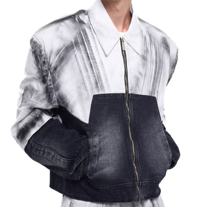 Leather Patchwork Denim Coat