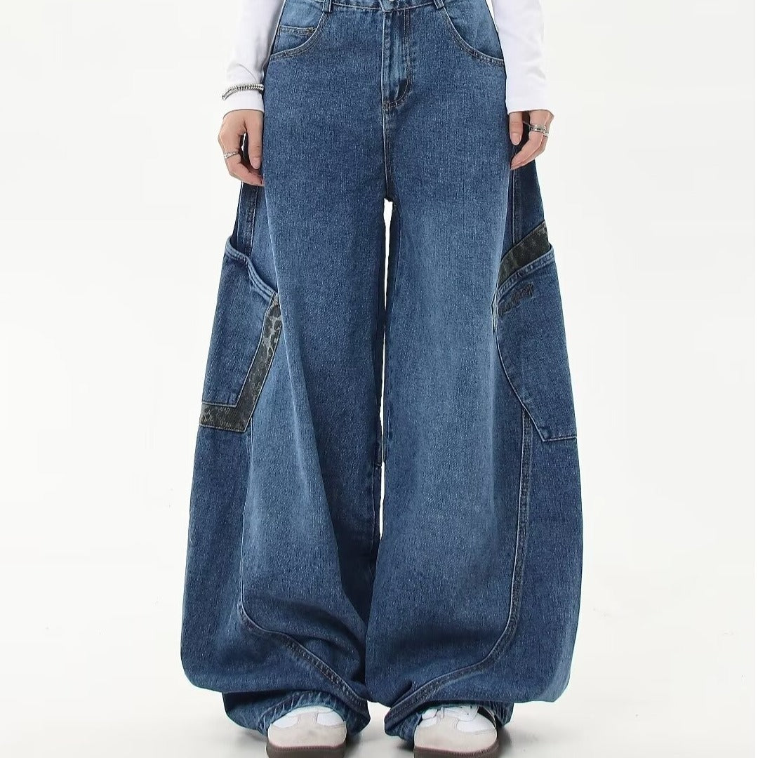 Leopard Patchwork Cargo Jeans