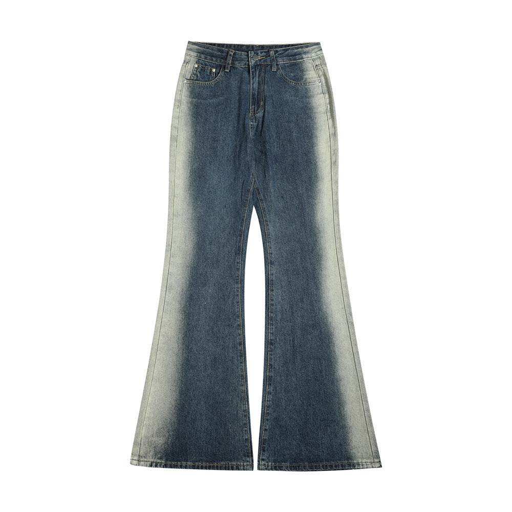 Blue denim side painting bell-bottoms for youth, cotton fabric, available in sizes S to XXL, ideal for leisure.