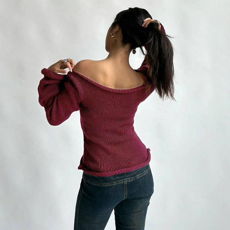 Long Sleeve Knit Off-Shoulder Top