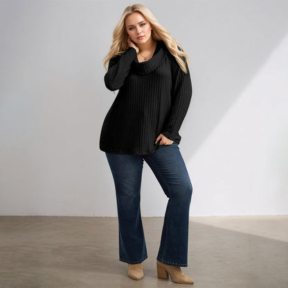 Scarf-Neck Knit Long Sleeve Top