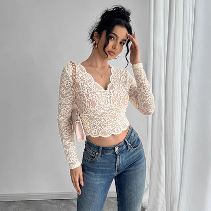 Lace Long Sleeve Crop Top