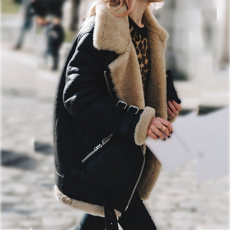 Suede Lamb Wool Warm Coat