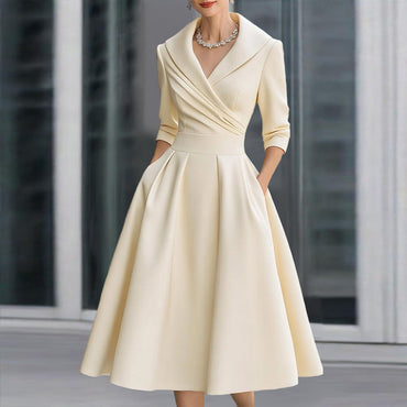 Solid Cross V-Neck Midi Dress