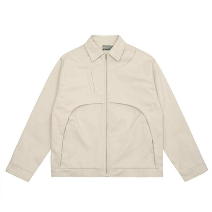 Apricot solid color Design Sense Jacket for youth males made of polyester fiber with a front zipper and collar.