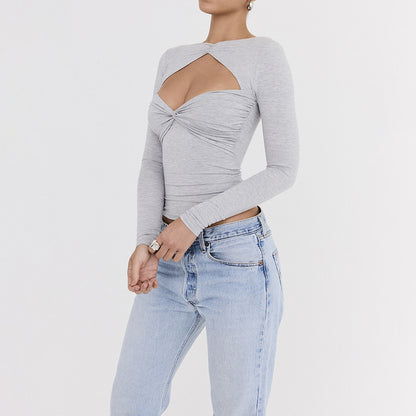 Long Sleeve Knit Hollow Stitch Top