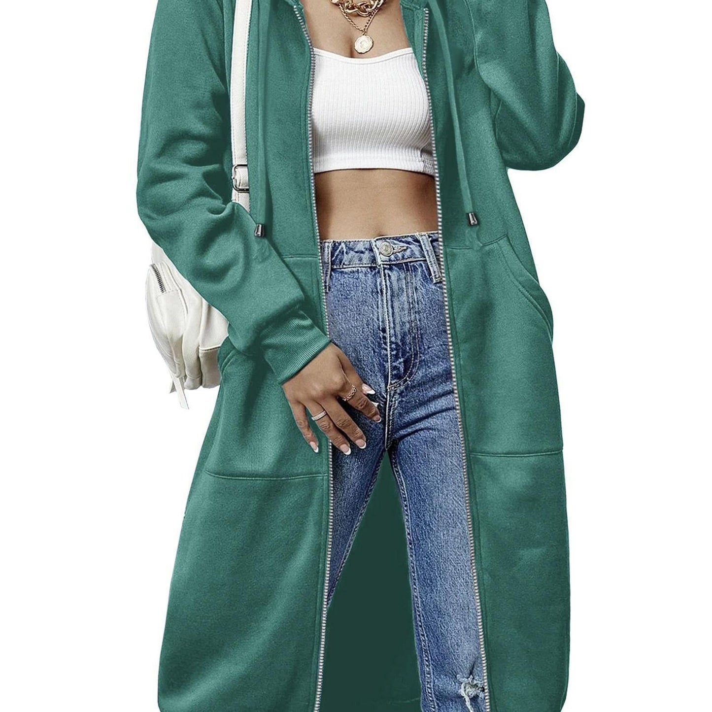 Casual Long Zip Hoodie Sweatshirt