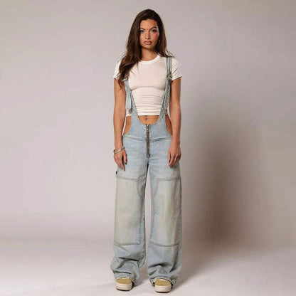 Zipper Denim Overalls