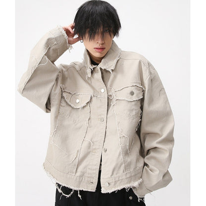 Retro Distressed Tassel Denim Jacket