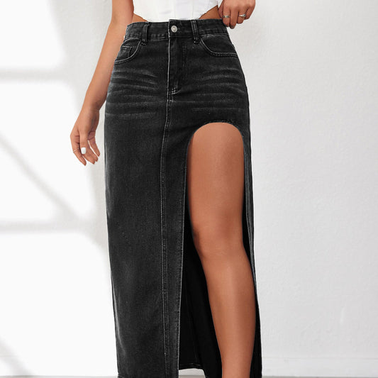 Washed Solid Color Midi Skirt