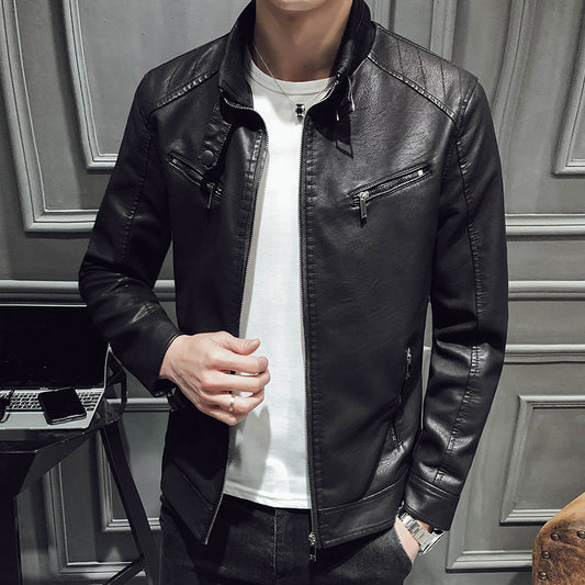 Stand Collar Leather Jacket
