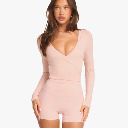 Deep V-Neck Long Sleeve Top