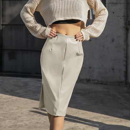 Russian Leather Midi Skirt