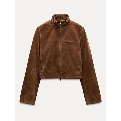 Stand Collar Zip Suede Jackets