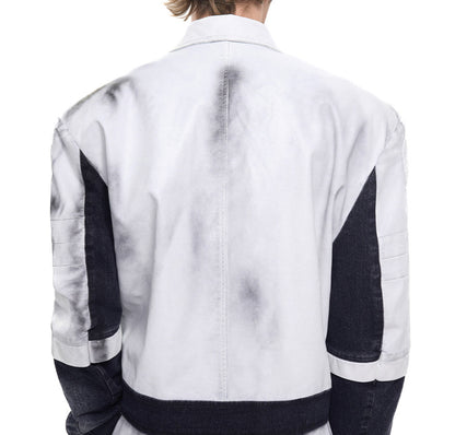 Leather Patchwork Denim Coat