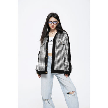 Houndstooth Panel Bomber Jacket