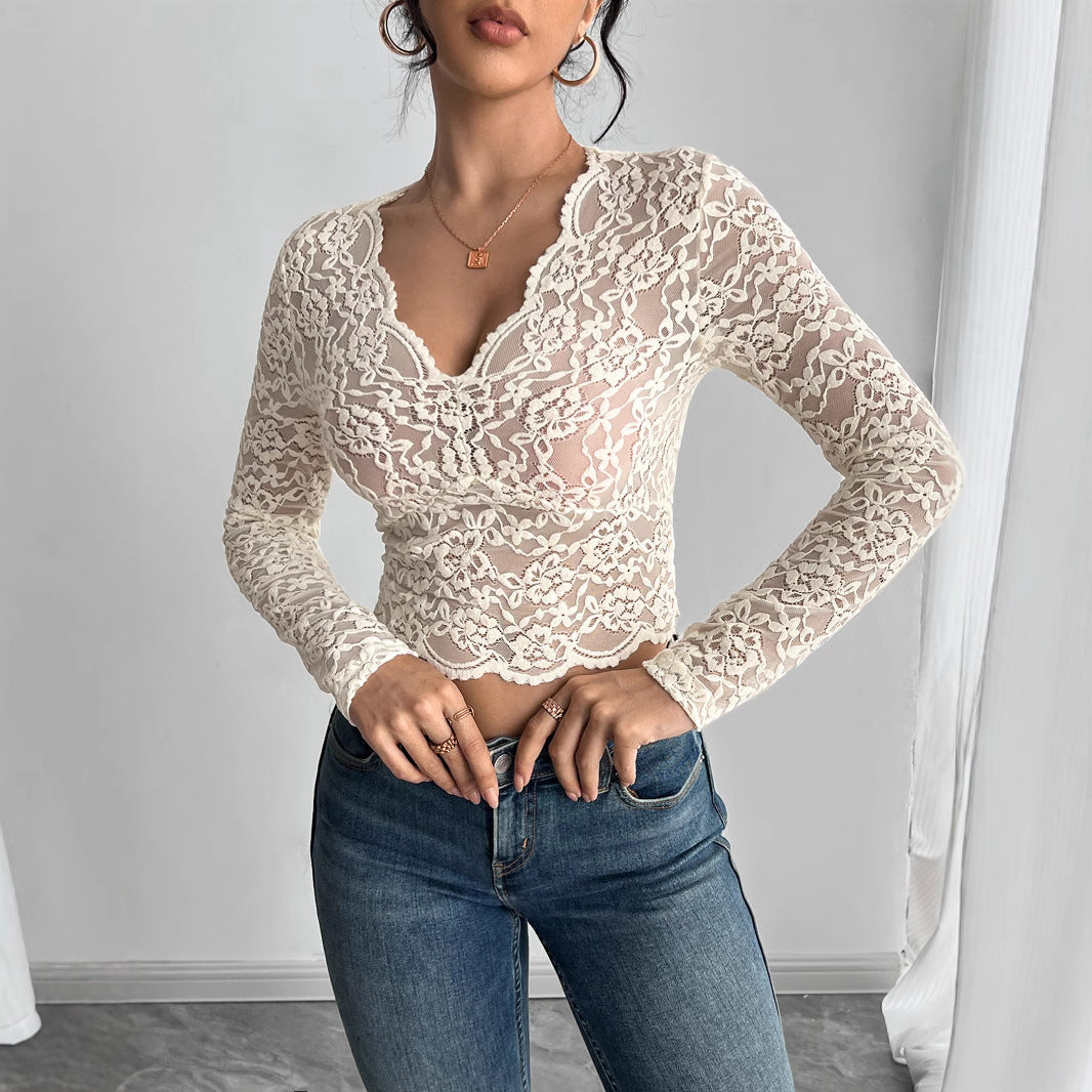 Lace Long Sleeve Crop Top