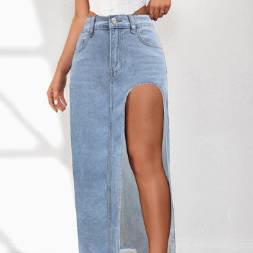 Washed Solid Color Midi Skirt