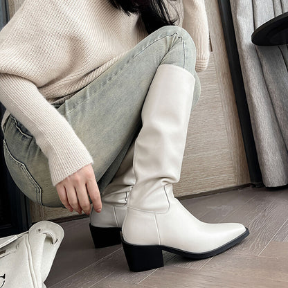 Square Toe Mid-heel Back Zipper