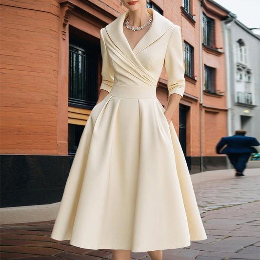 Solid Cross V-Neck Midi Dress