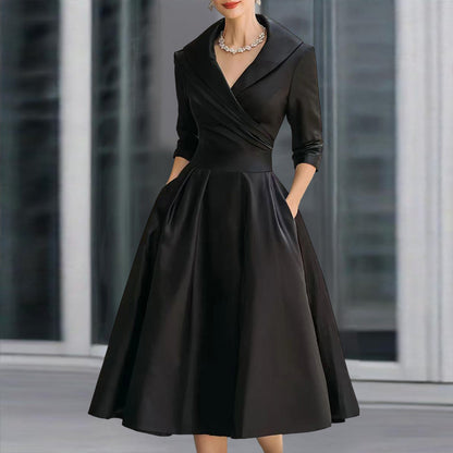 Solid Cross V-Neck Midi Dress