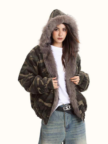 Fleece-Lined Hooded Camouflage Jacket