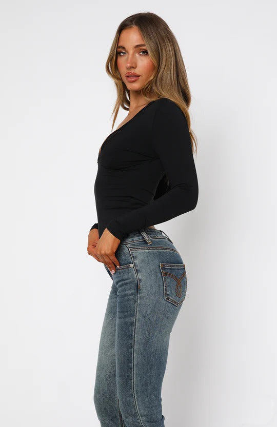 Plunge Mesh Long Sleeve Top