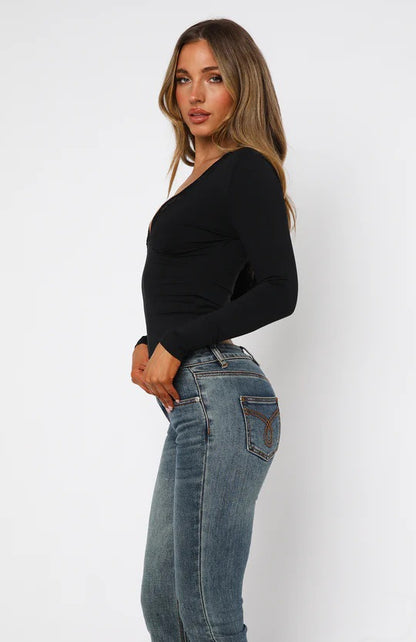 Plunge Mesh Long Sleeve Top