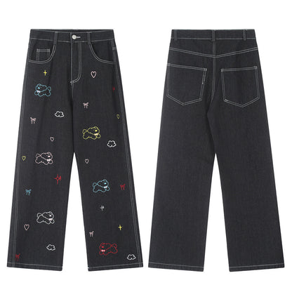 Puppy Embroidered Printed Denim