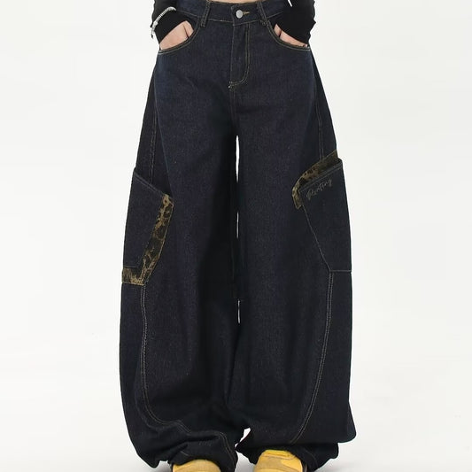 Leopard Patchwork Cargo Jeans
