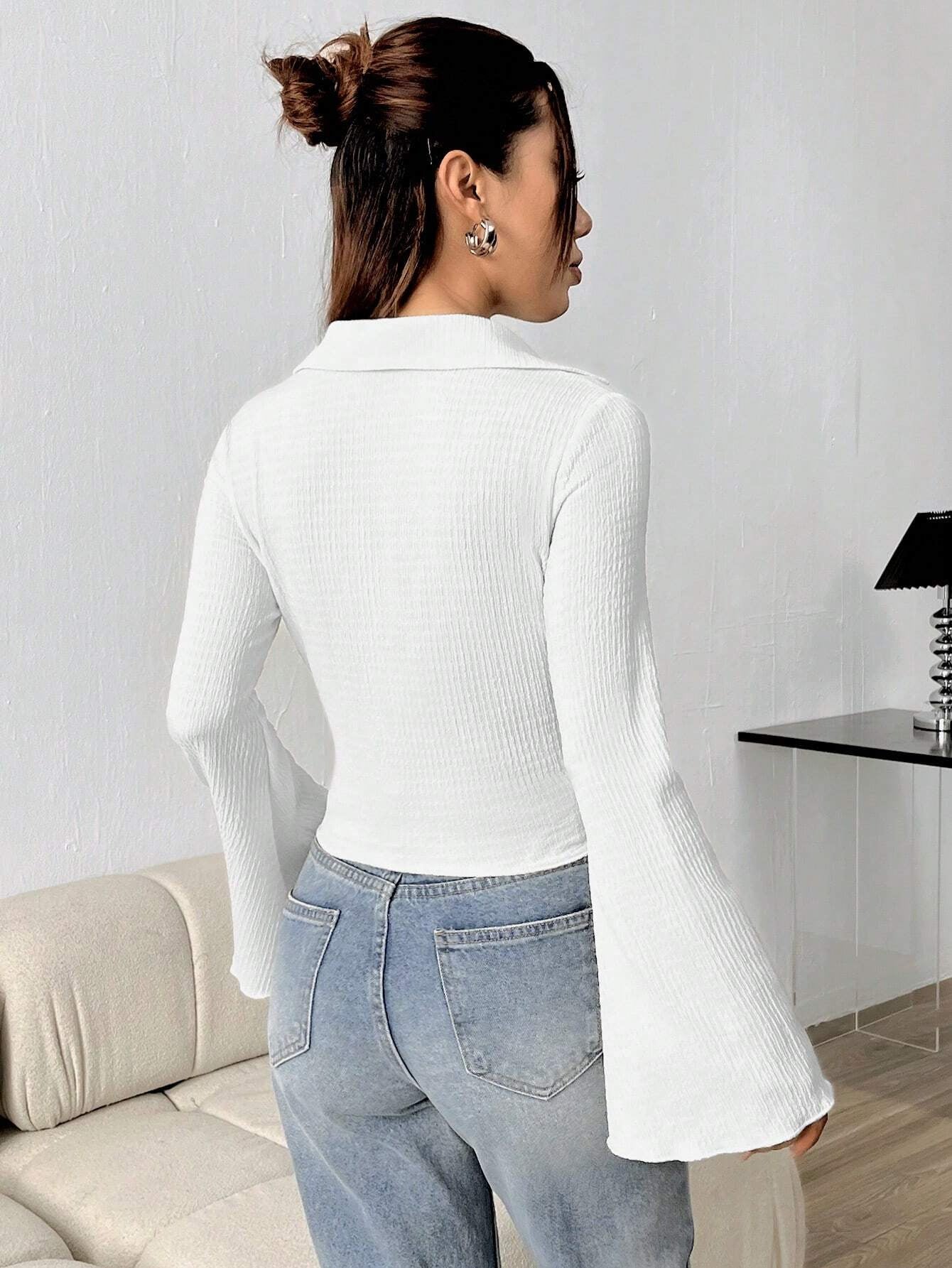 Ribbed Button Long Sleeve Top